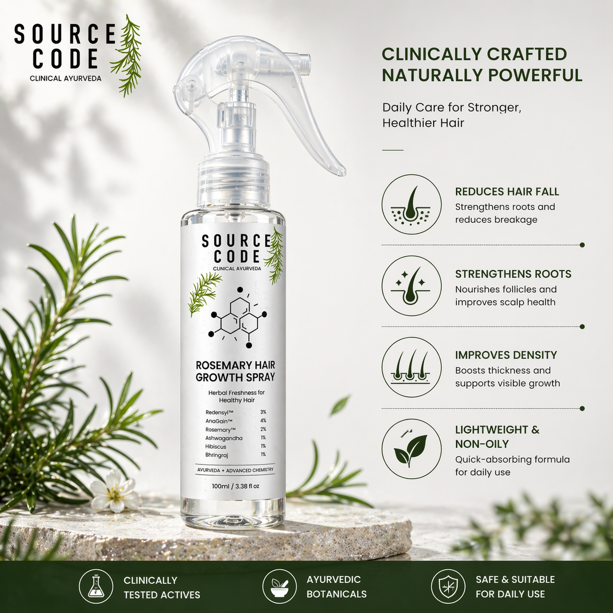Rosemary Hair Spray (100ml) – Stronger, Thicker & Shinier Hair