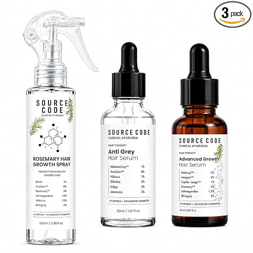 Hair Growth Combo (Spray 100ml + Growth Serum 20ml + Anti Grey Serum 30ml) – Hair Fall Control & Regrowth Support